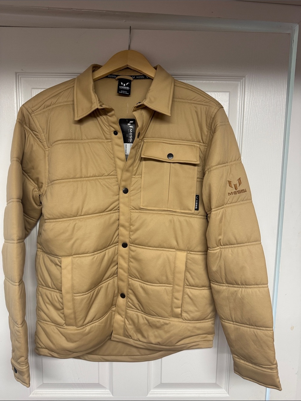 Messi Puffer Jacket Mens Small Tan Lightweight